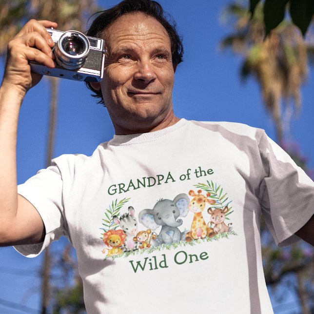 Wild One 1st Birthday Safari Animals Grandpa T-Shirt (Customize to change text color. Many sizes & styles to choose from.)
