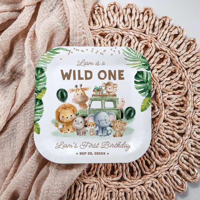 Wild One 1st Birthday Safari Animals Paper Plate (Creator Uploaded)