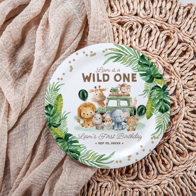Wild One 1st Birthday Safari Animals Paper Plate (Creator Uploaded)
