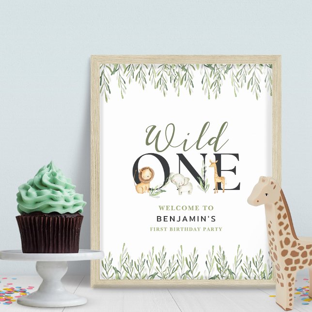 Wild One 1st Birthday Safari Animals Welcome Party Poster (Creator Uploaded)