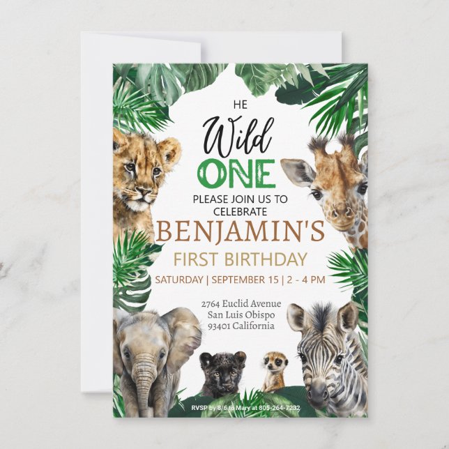 Wild one 1st birthday Safari  Invitation (Front)