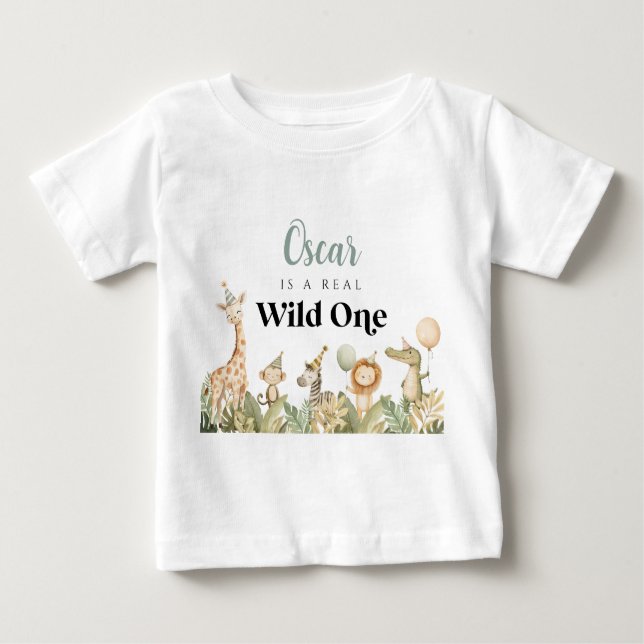 Wild One 1st Birthday T-shirt Safari Animals Boy (Front)