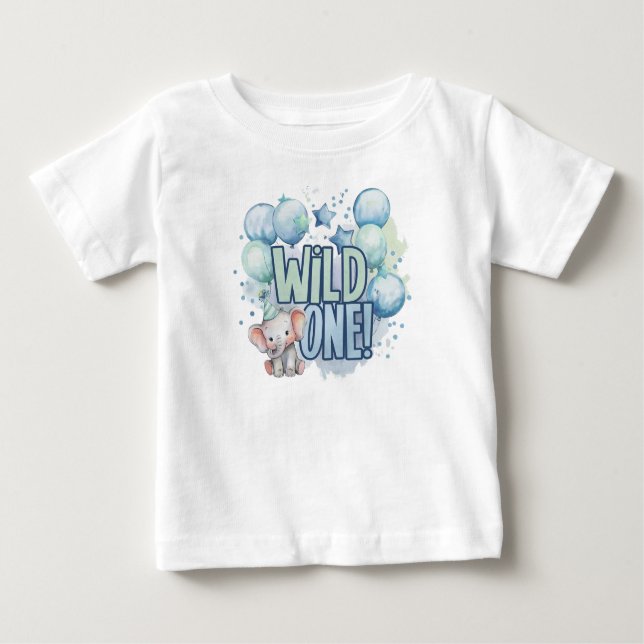 Wild One 1st Birthday Watercolor Baby T-Shirt (Front)