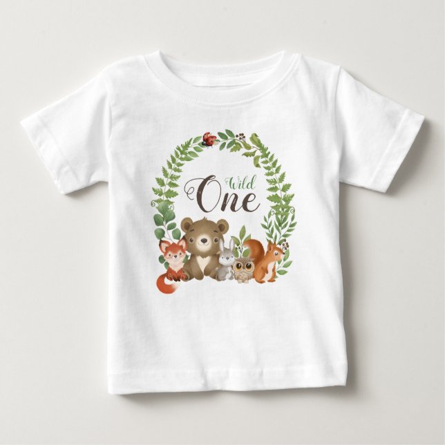 Wild One 1st Birthday Woodland Animals T-shirt (Front)