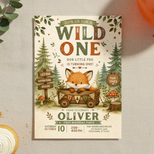 Wild One 1st Birthday Woodland Fox Theme Invitation