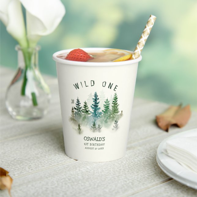 Wild One 1st Birthday Woodland Watercolor Paper Cups (Insitu)