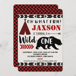 Wild one 1st first birthday invitation boy bear