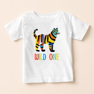 Wild One Adorable Cute Colourful Tiger Birthday Baby T-Shirt