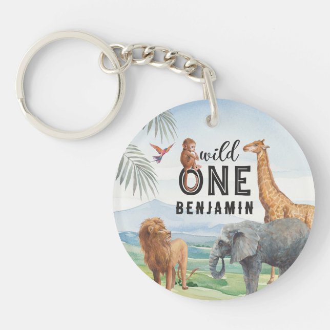Wild One African animals 1st Birthday Key Ring (Front)