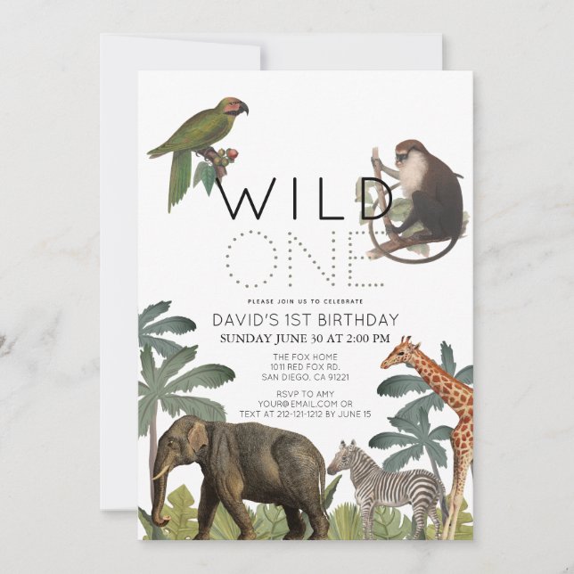 Wild One African Safari Animals 1st Birthday Invitation (Front)