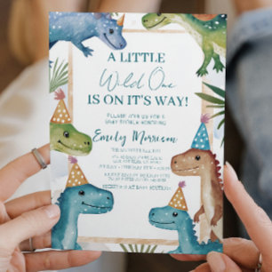 Wild one and Dinosaurs and Baby Shower  Invitation