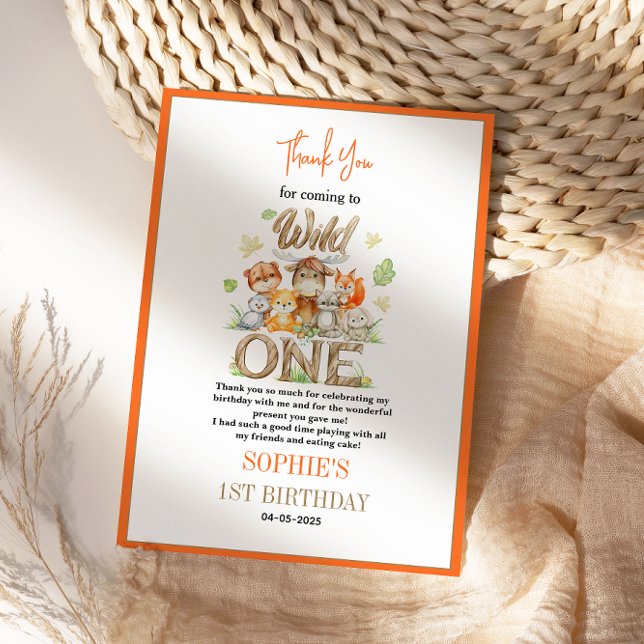 Wild One Animal 1st Birthday Party – Jungle Safari Thank You Card (Wild One Animal 1st Birthday Party – Jungle Safari Thank You Card)