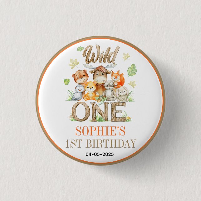 Wild One Animal 1st Birthday Party | Safari Jungle 3 Cm Round Badge (Front)