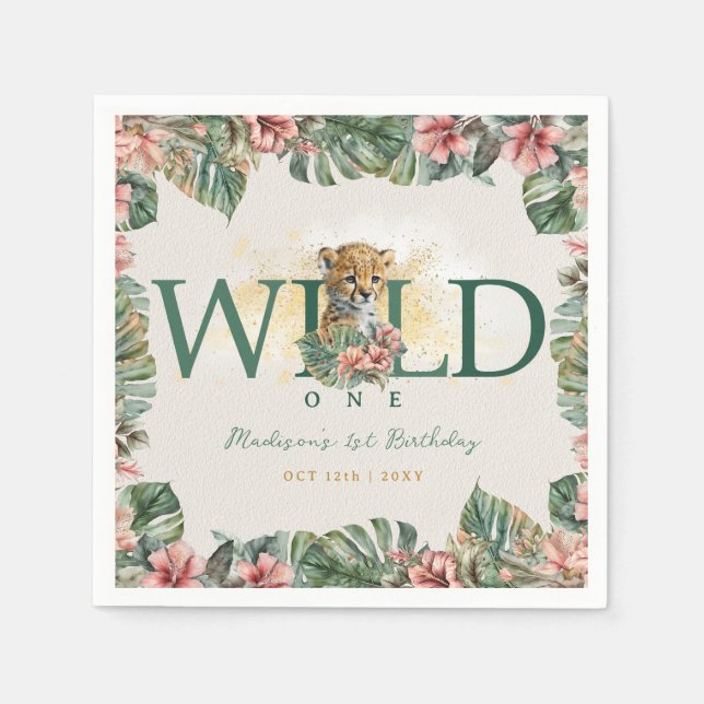 Wild One Animal Guepard Baby Boy 1st Birthday Napkin (Front)