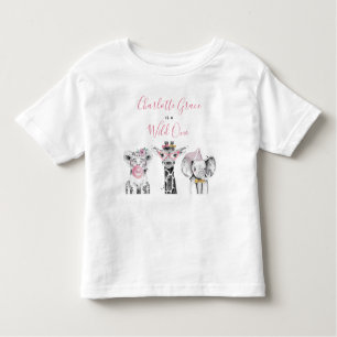 Wild One Animal Safari Black White Pink Birthday Toddler T-Shirt