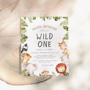 Wild One Animals & Botanical Boy Birthday Party Postcard