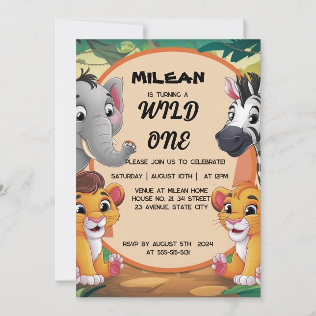 Wild One Animals Boy Birthday Party  Invitation (Front)