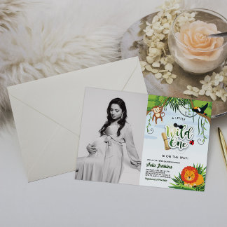 Wild One Animals Jungle Safari Maternity Photo Invitation
