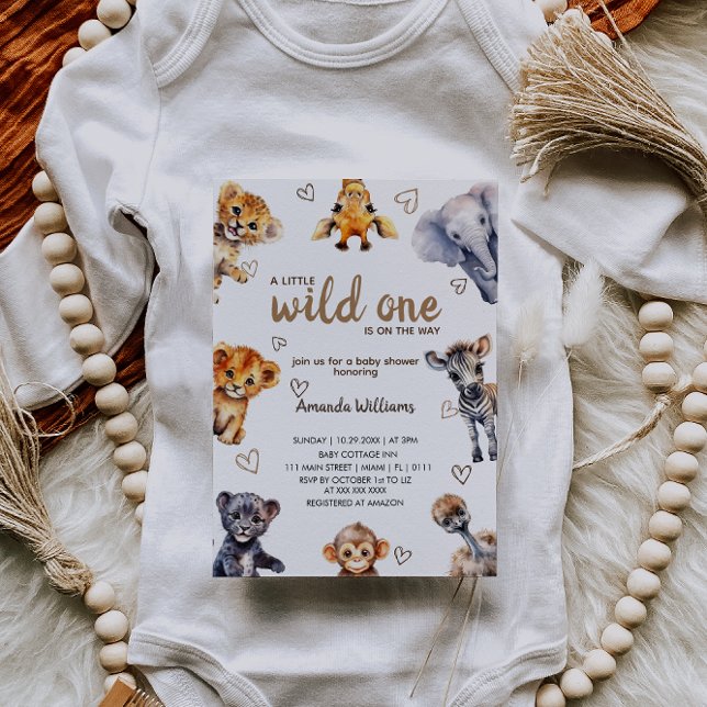 Wild One Animals Modern Simple Baby Boy Shower  Invitation (Creator Uploaded)
