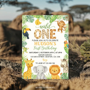 Wild One Animals Safari 1st Birthday Invitation
