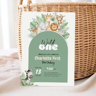 Wild One Arch Frame Safari Animal 1st Birthday Invitation