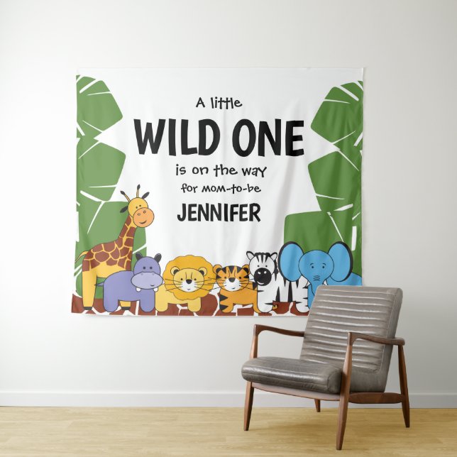 "Wild One Arrival" Personalised Safari Baby Shower Tapestry (In Situ (Horizontal))