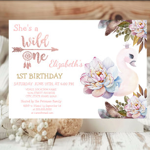 Wild One,Arrows,Swan Flowers,Boho Birthday  Invitation