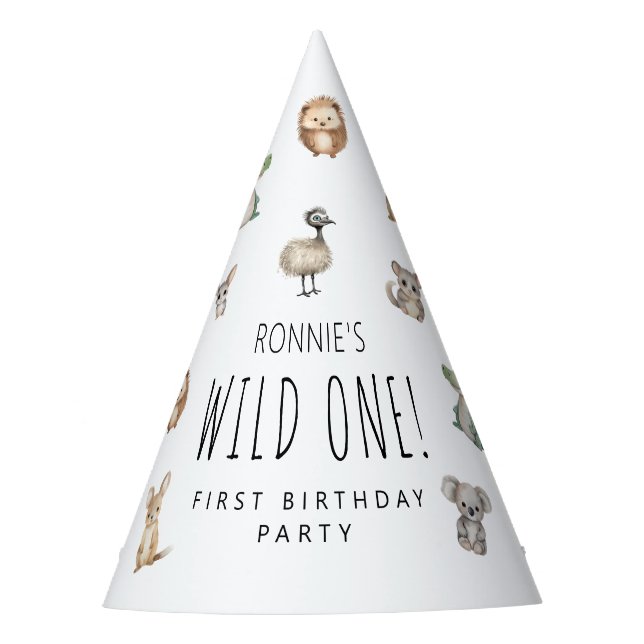 Wild One! Aussie Animal Birthday Party Welcome Hat (Front)