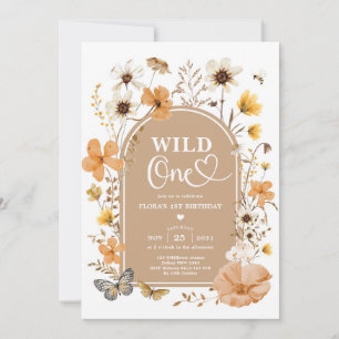 Wild One: Autumnal Fall Wildflower First Birthday Invitation