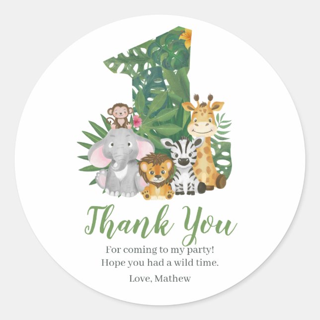 Wild One Baby 1st Birthday Jungle Safari Classic Round Sticker (Front)