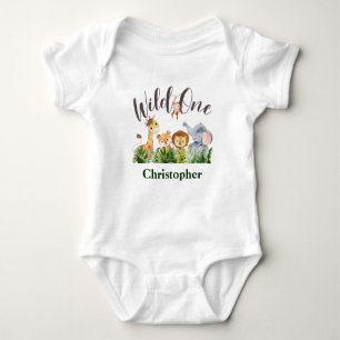 Wild One Baby Animals Babies 1st Birthday Gift Baby Bodysuit