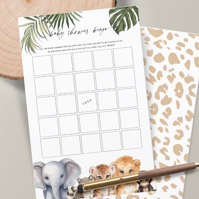 Wild One Baby Boy Shower Bingo Safari Animals (Baby Boy Shower BINGO game, Wild One Safari Animals Themed Baby Shower.)