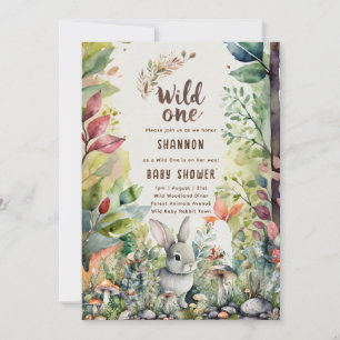 Wild One Baby Bunny Woodland Animals Rustic Invitation