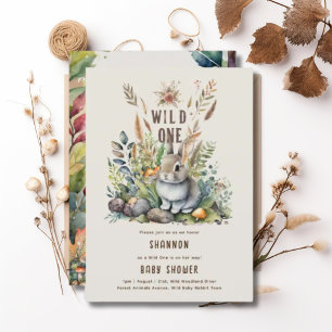 Wild One Baby Bunny Woodland Animals Rustic Invitation