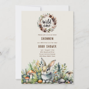 Wild One Baby Bunny Woodland Animals Rustic Invitation