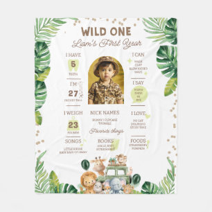 Wild One Baby First Year Milestone Sign  Fleece Blanket