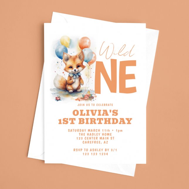 Wild One Baby Fox 1st Birthday Invitation (Creator Uploaded)
