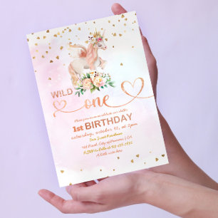Wild One Baby Girl 1st Birthday Invitation