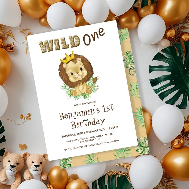 Wild One Baby Lion Theme 1st First Birthday Party Invitation (Creator Uploaded)