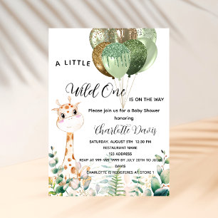 Wild one baby shower giraffe jungle balloons invitation postcard