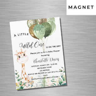 Wild one baby shower giraffe jungle luxury magnetic invitation