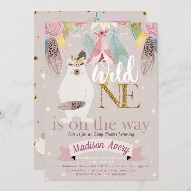 Wild One Baby Shower Girl Invitation (Front/Back)