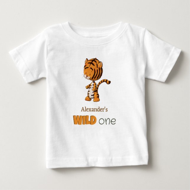 Wild One Baby Tiger Safari First Birthday T-Shirt (Front)