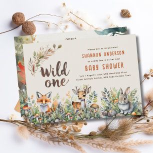 Wild One Baby Woodland Animals Cute Rustic Invitation