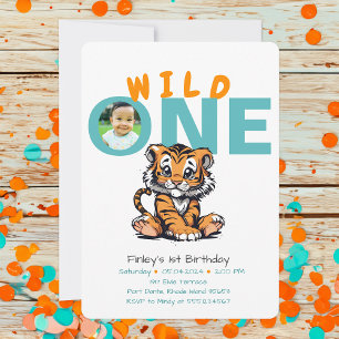 Wild ONE Baby's 1st Birthday Cute Tiger Picture In Invitation