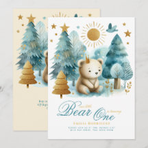 Wild One Bear 1st Birthday (or EDIT AGE) Teal Gold