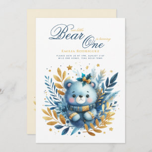 Wild One Bear 1st Birthday (or EDIT AGE) Teal Gold Invitation