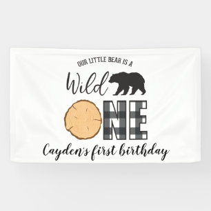 Wild One Bear Black Buffalo Plaid First Birthday Banner