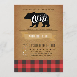 Wild One Bear   First Birthday Party Invite