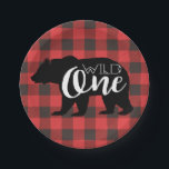 Wild One Bear | Flannel First Birthday Paper Plate<br><div class="desc">By Redefined Designs</div>